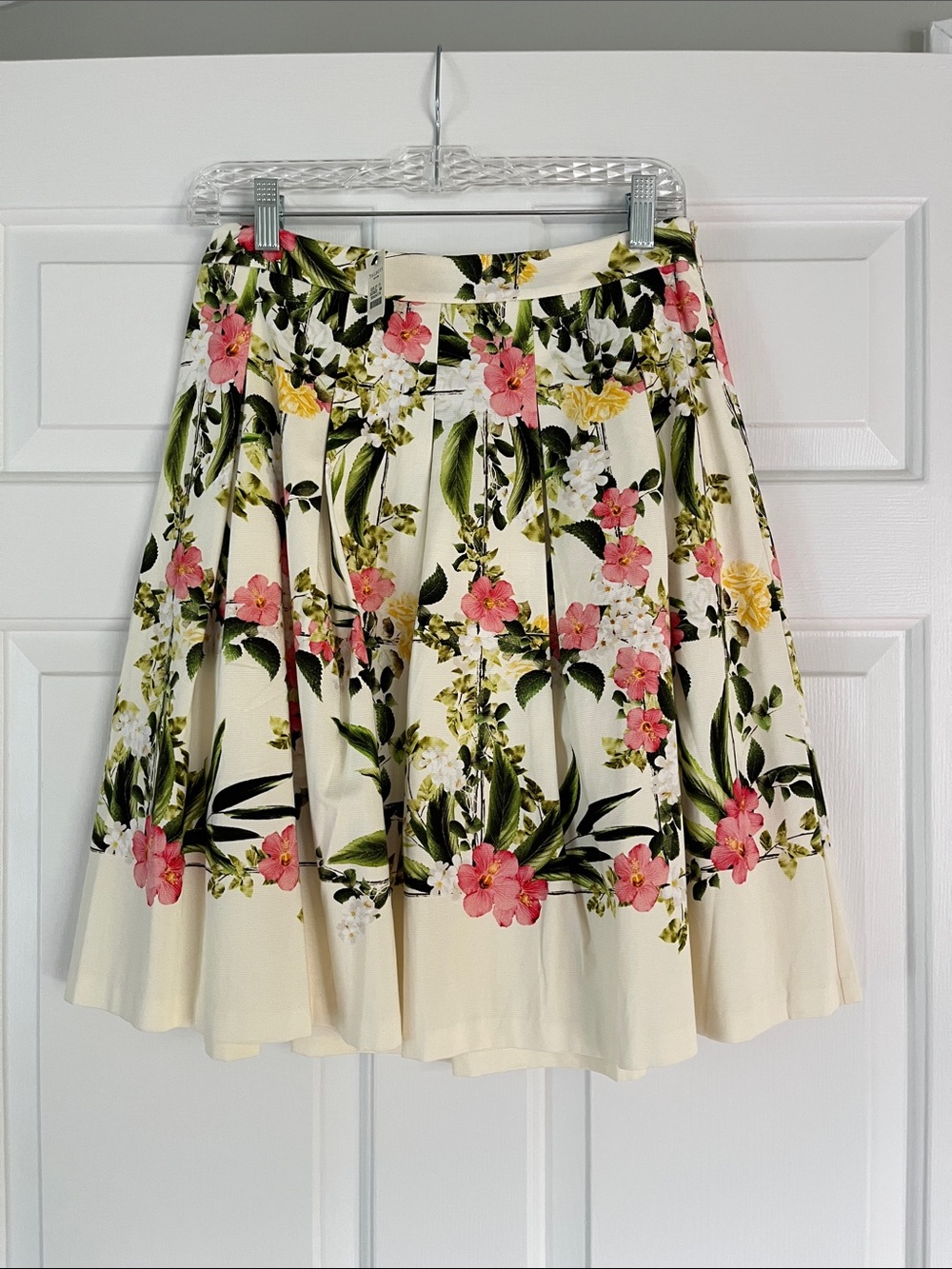 Talbots Cream Floral Circle Skirt with Pink & Yellow Blooms
